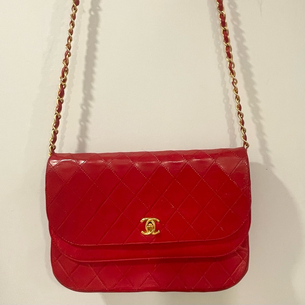 Chanel Red Leather Bifold Bag Gold hardware